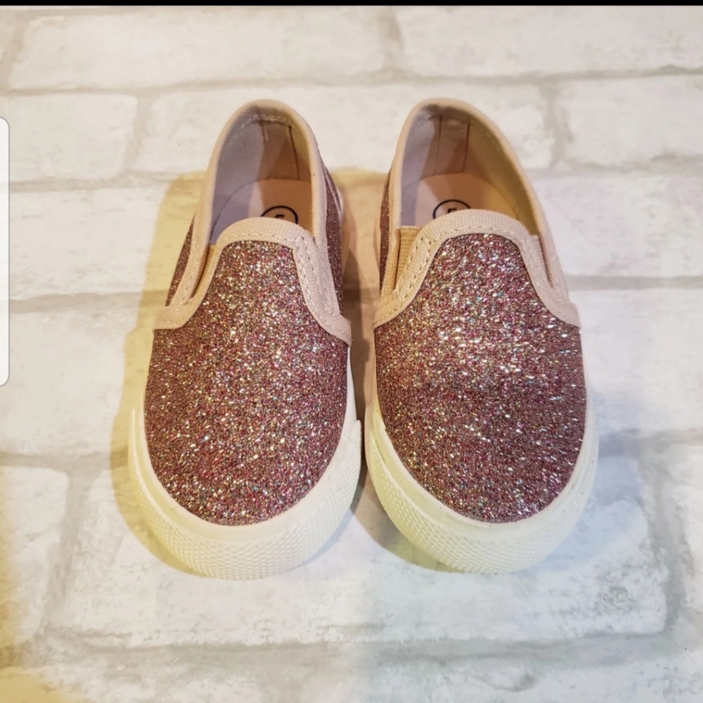 Toddler Girls Pink Glitter Slip On Sneaker Shoes